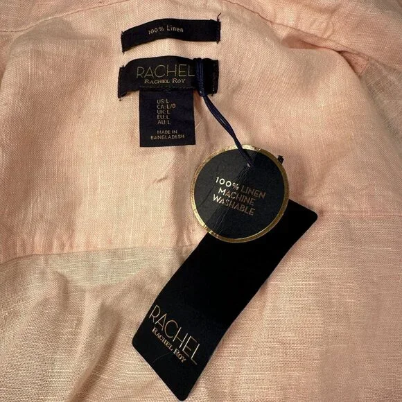 Rachel Roy Linen Hooded Snap Jacket Women Cinch Waist Lightweight Long Sleeve - Picture 2 of 15